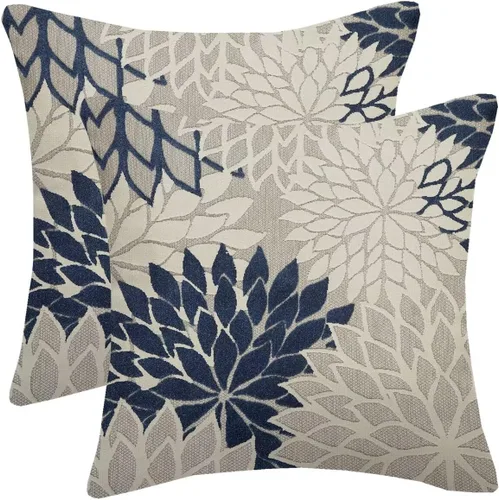 Vista 16 de Fundas de almohada azul marino verde 16x16 pulgadas, juego de 2 fundas de almohada rústicas, almohadas decorativas de aguamarina naranja floral