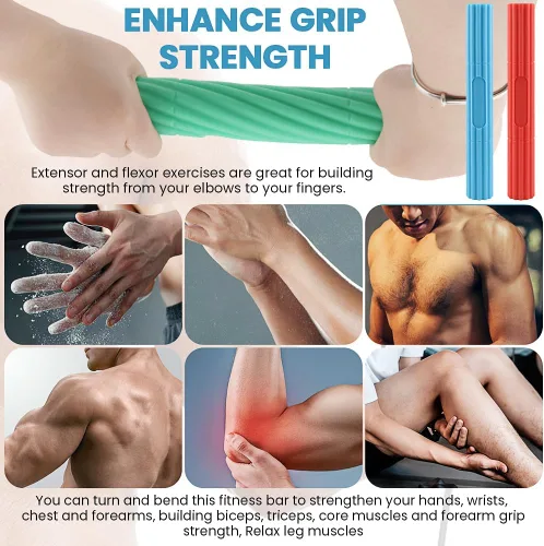Vista 4 de 3 barras de resistencia flexibles, obstrucción de torsión, agarre de mano, barras de resistencia para golfistas, tendinitis en codo, muñeca