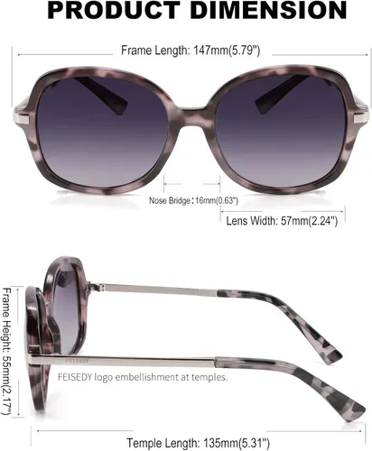 Vista 6 de FEISEDY Gafas de sol polarizadas elegantes clásicas para mujer, gafas de sol cuadradas anchas B2683