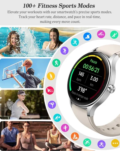Vista 5 de Reloj inteligente para mujeres, mujeres y hombres, reloj de fitness de 1.27 pulgadas [caja de 1.614 in] con recepción de llamadas/marcación, monitor