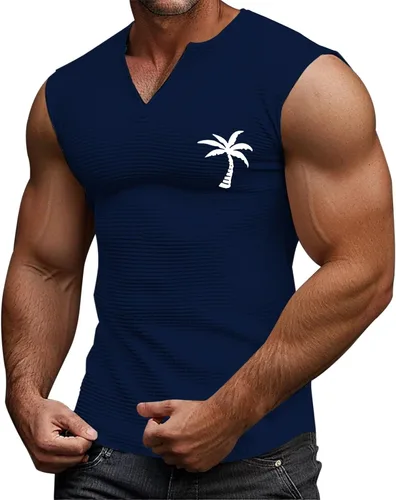 Vista 10 de Camiseta sin mangas con estampado gráfico de verano para hombre, cuello en V, talla grande, casual, recortada, para gimnasio, atlética, muscular