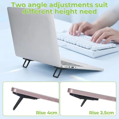 Vista 3 de Skrfren Soporte portátil para laptop, 2 ángulos de inclinación, 2 piezas autoadhesivas, plegables, elevadores de teclado, color negro, ABS, mini