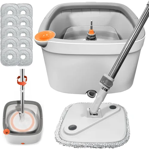 Vista 16 de Trapeador giratorio y cubo con sistema de agua sucia y limpia M16 con 2 almohadillas, cabezal de trapeador giratorio de 360° y cubo para piso