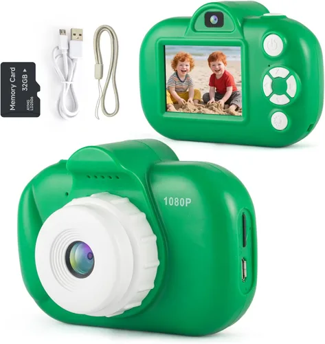 Vista 4 de Cámara infantil para niñas y niños, juguetes de regalo, cámara para niños pequeños con juegos, cámara digital para selfie de doble lente HD de 48 MP