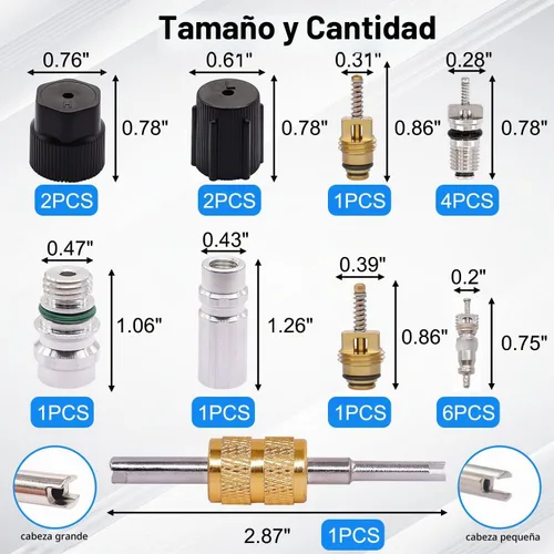 Vista 2 de TWTADE 19 piezas Kit de núcleo de válvula de aire acondicionado - Núcleos de vástago de válvula Schrader con sello de teflón R12 R134a para aire