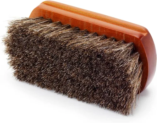Vista 7 de Mini cepillo de zapatos de 4 pulgadas, cepillo portátil de pelo de caballo con mango de madera natural, cepillo de cerdas suaves para limpiar, pulir
