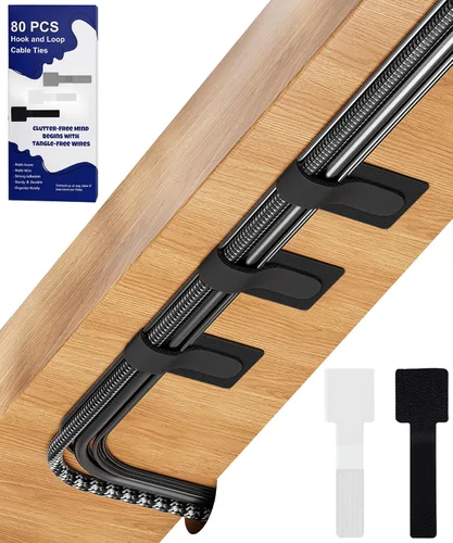 Vista 10 de 80 bridas para cables de gancho y bucle, correas de cable de gancho y bucle, gestión de cables debajo del escritorio, clips adhesivos para cables