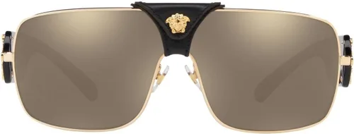 Vista 3 de Versace VE 2207Q 1002/5 Gafas de sol cuadradas de metal dorado lente espejo dorado