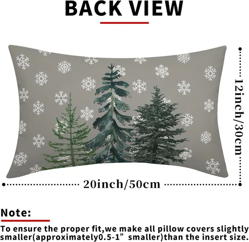 Vista 3 de Juego de 2 fundas de almohada lumbares grises de 12 x 20 pulgadas, fundas de almohada rectangulares decorativas de copos de nieve blancos, fundas