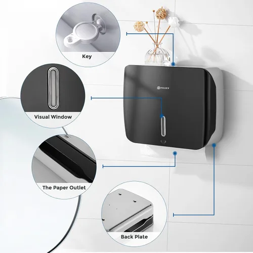 Vista 3 de Dispensador de toallas de papel para montaje en pared, dispensador de toallas de mano plegado múltiple/triple en C, dispensador de toallas de papel