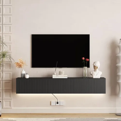 Vista 14 de Soporte flotante para TV montado en la pared con 20 LED de color, soporte de TV moderno de 63 pulgadas, gabinete de TV flotante centro