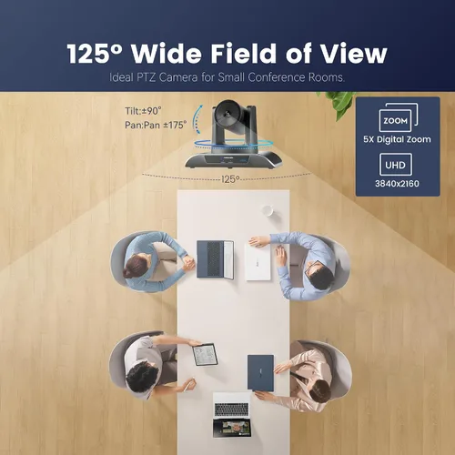 Vista 6 de TONGVEO Cámara PTZ 4K con seguimiento automático alimentado por IA y control de gestos Zoom digital 5X USB 3.0 Cámara web PTZ gran angular de 120