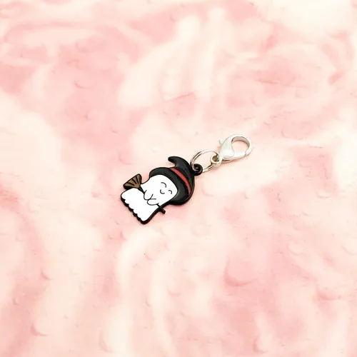 Vista 7 de Happy Ghost Witch Zipper Pull or Keychain Keyring in Black & White Enamel with Black Base