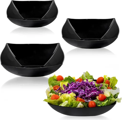 Vista 13 de PLASTICPRO Cuencos cuadrados desechables para servir, aperitivos o ensaladas, plástico negro, paquete de 4, 8 onzas, color negro