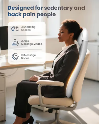 Vista 4 de COMFIER Almohadilla inalámbrica para silla de masaje con múltiples funciones, 2D/3D/Mix Shiatsu masajeador de cuello y espalda con calor, masajeador