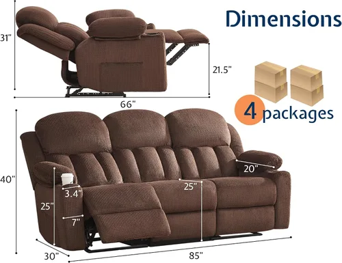 Vista 2 de Jocisland Sofá reclinable, sofá reclinable con portavasos, sofá reclinable de 3 plazas con respaldo de ala doble, cómodos sofás reclinables