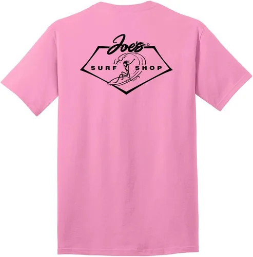 Vista 3 de Joe's Surf Shop - Camisetas de algodón pesado con gráficos en tamaño regular, grande y alto Logotipo de Longboard Ash / Sand