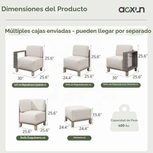 Vista 9 de Aoxun Juego de muebles de patio con cojines de 10 pulgadas de grosor