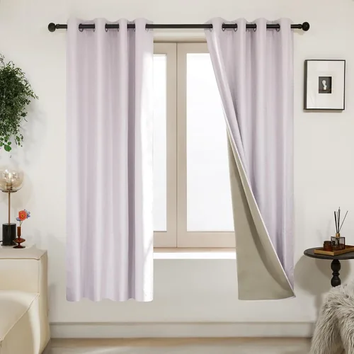 Vista 13 de Deconovo Cortinas 100% opacas, cortinas de sala de estar, cortinas opacas para dormitorio, 2 paneles, caramelo jacquard, 52 x 63 pulgadas