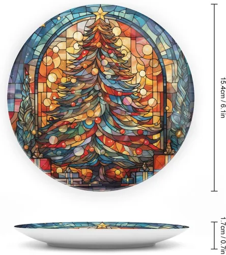 Vista 2 de Árbol de Navidad de acuarela en placa para decoración de pared en casa y oficina, plato decorativo con soporte de exhibición, adorno de cerámica