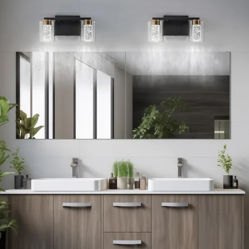 Vista 7 de SineRise - Lámpara de tocador de 2 luces, negra y dorada, con 3 modos de color (3000K/4000K/6000K), lámpara de baño LED con protección ocular