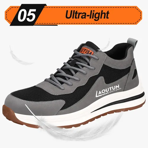Vista 6 de LAoutun Zapatos de punta de acero para hombres y mujeres, zapatos de trabajo de seguridad indestructibles, ligeros, con puntera de acero