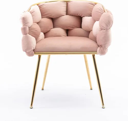 Vista 5 de Juego de 2 sillas simples de terciopelo de lujo, silla de acento moderna, taburete de tocador para dormitorio, hogar, mesa de manicura (rosa)