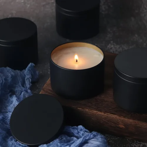 Vista 3 de sonviitins 48 latas de velas negras de 4 onzas, tarros de vela de 4 onzas con tapas, lata de velas para hacer velas, artes y manualidades