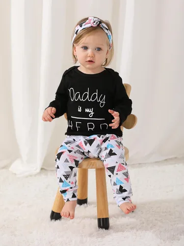Vista 6 de Derouetkia Conjunto de 3 piezas para bebé niña, camiseta y pantalones con diadema