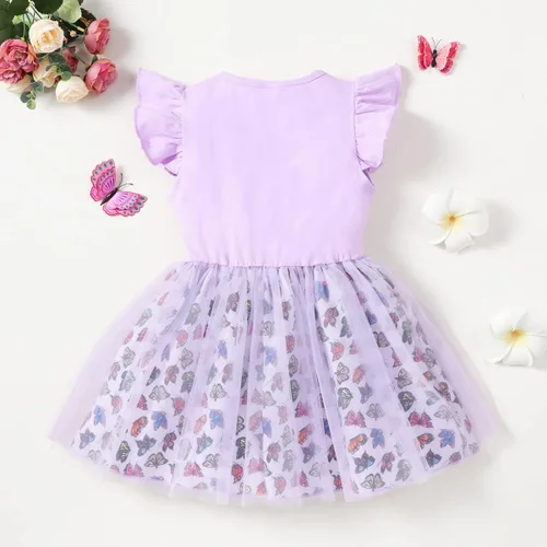 Vista 3 de Toddler Baby Girls Tutu Tulle Ruffle Sleeve Summer Casual Bowknot Princess Birthday Party Sundress 2-8 Years