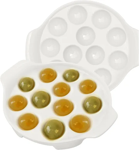 Vista 5 de Plato Escargot de cerámica con 12 agujeros de 9.2 pulgadas Caracol blanco placas de cerámica placa de dieta
