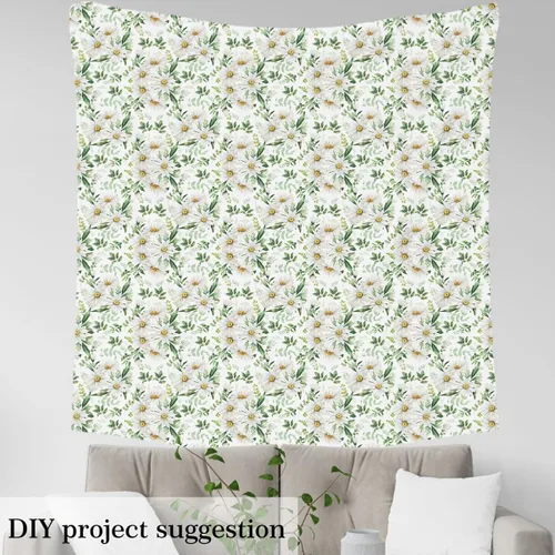 Vista 100 de Tela de Flores Primaverales por Yarda para Sofás, Tela Decorativa de Florales de Pueblo Pájaros Mariposas, Tela de Patrón de Jardín Acuarela