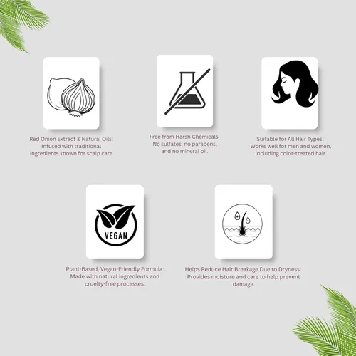 Vista 6 de AYURVEDASHREE Champú de cebolla roja para el crecimiento del cabello y control de caídas del cabello, con hoja de curry, hibisco, alanket indio