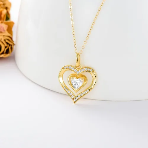 Vista 4 de 14K Solid Gold Heart Necklace for Women I Love You Mom Real Gold Love Heart Flower Pendant Jewelry Mothers Day Gift for Mom Wife Daughter 16-18 Inch