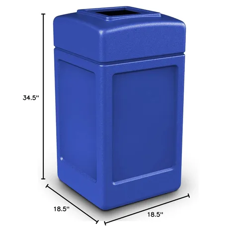 Vista 7 de Commercial Zone Products 732104 Contenedor de basura cuadrado, azul, de 42 galones y 732101 con tapa abierta, para interiores y exteriores