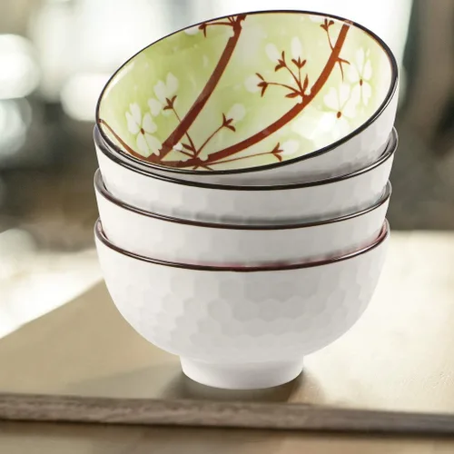 Vista 6 de Sakura Bowl - Tazones de cerámica de 10 onzas, juego de regalo de cuencos de colores surtidos para arroz, cereales, fideos, sopa, postres, paquete