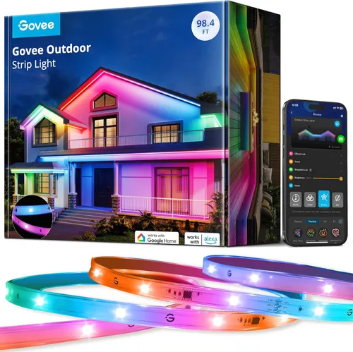 Vista 7 de Govee Tira de luces LED para exteriores, 32.8 pies, luces inteligentes para exteriores que funcionan con Alexa y Google Assistant, control