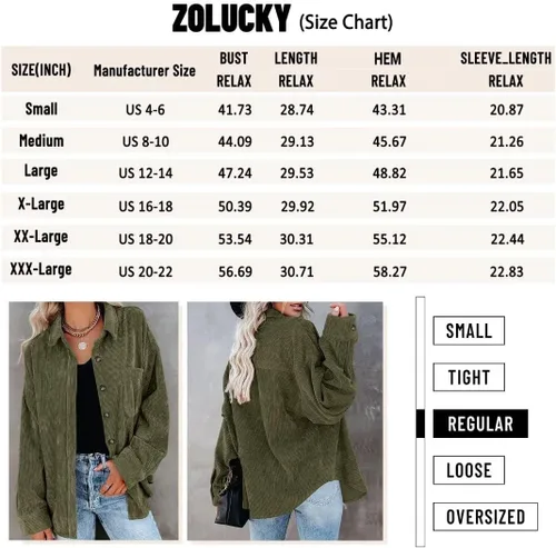 Vista 5 de ZOLUCKY Womens Casual Plus Size Shacket Jacket Long Sleeve Button Down Shirts Blouses Tops