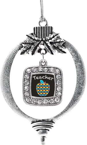 Vista 148 de Inspired Silver - Adorno con dije de reina de rodillo - Adornos navideños cuadrados de plata con joyas de circonita cúbica