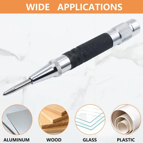 Vista 5 de Punzón central automático de 2 piezas, perforador central con resorte de 5 pulgadas con herramienta de perforación ajustable para metal, madera