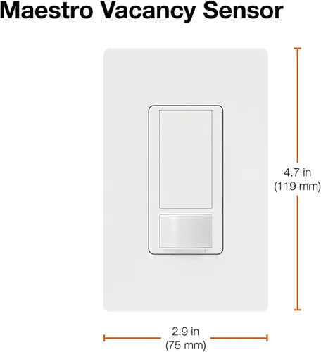 Vista 7 de Lutron Maestro Vacancy - Interruptor de luz con sensor de movimiento para baño, garaje, lavandería y armario, para cualquier bombilla, solo apagado