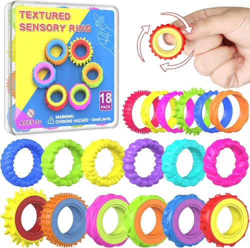 Vista 8 de HYASIA - Anillo de ansiedad para mujeres y hombres, paquete de 12 anillos sensoriales giratorios con textura, juguetes para ansiedad para adultos