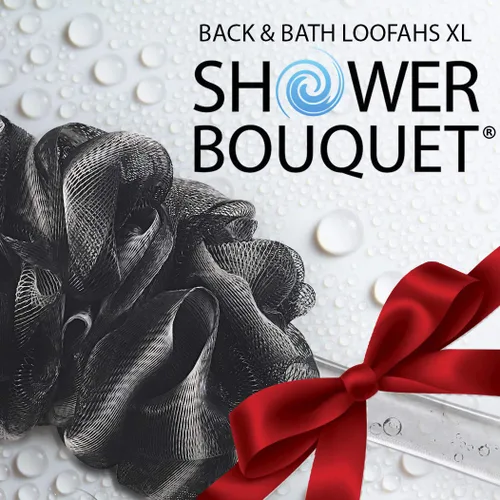 Vista 8 de SHOWER BOUQUET Juego de esponja y depurador de carbón/ 1 cepillo largo para la espalda más 2 puffs extra grandes de 2.6 oz de malla suave