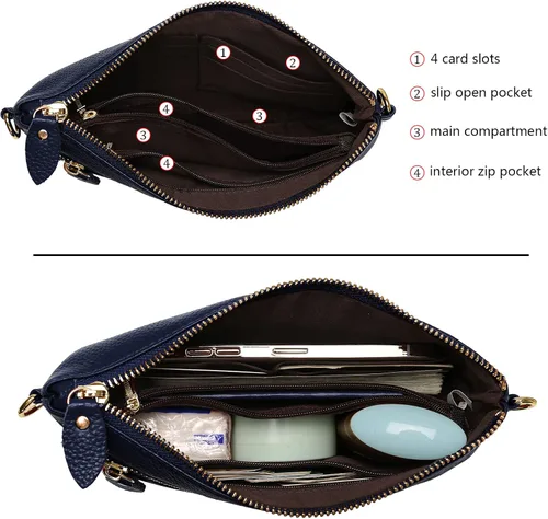 Vista 4 de Uromee Cartera de mano para mujer, de piel auténtica, con cadena de hombro desmontable