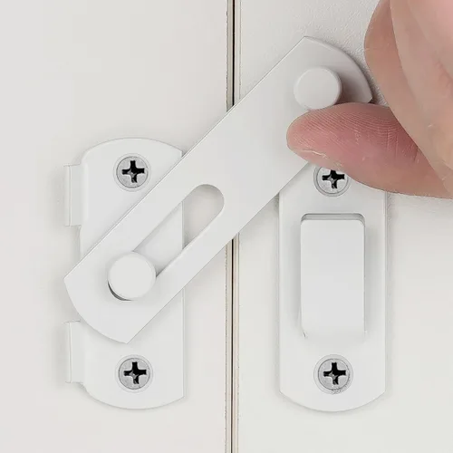 Vista 10 de INIRET Paquete de 4 pestillos para puerta de granero, 3.93 x 2.75 pulgadas, acero inoxidable de níquel cepillado, cerraduras de puerta abatibles