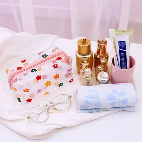 Vista 6 de Bonita bolsa de maquillaje de aguacate, transparente, impermeable, almacenamiento de artículos de tocador de gran capacidad