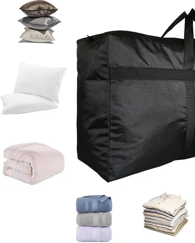 Vista 16 de Bolsa de lona de almacenamiento extra grande para viajes, bolsa de lona de viaje gigante de gran tamaño negra