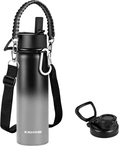 Vista 16 de KXIAOCHEN Botella de agua aislada, botella de agua de acero inoxidable, 2 tapas (con pajilla y tapa con asa), botellas de agua metálicas de boca