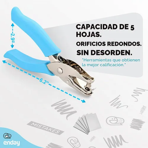 Vista 4 de Enday - Perforadora perforadora de agujeros de 1/4 pulgadas con asas de agarre suave para papel y manualidades, forma de círculo redondo, para niños