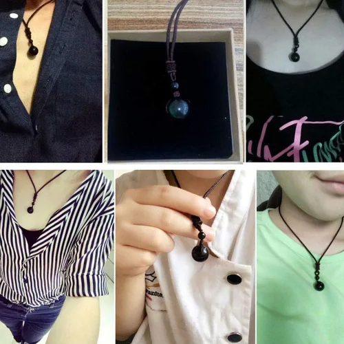 Vista 7 de Obsidian Necklace, Rainbow Obsidian Necklace Men Women Couple Black Pendant Necklaces Real Raw Natural Stone Talisman Obsidiana Negra Original